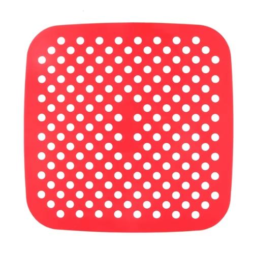 Rød firkantet silikonemåtte til airfryer 21x21 cm
