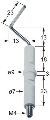 Tændelektrode L1 13mm L2 13mm L3 23mm til klemning Tilslutning M4 D1 ø 7mm D2 ø 9mm EL1 18mm