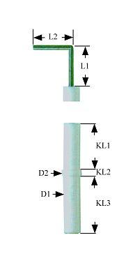 Tændelektrode L1 55mm L2 10mm til klemning Tilslutning M5 D1 ø 10mm D2 ø 14mm EL1 22mm