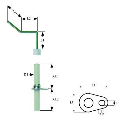 Tændelektrode L1 14mm L2 22mm L3 31mm med flange Kabellængde 1400mm D1 ø 7mm FL 23mm FB 15mm