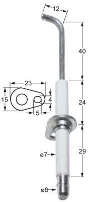 Tændelektrode L1 40mm L2 12mm med flange D1 ø 7mm FL 23mm FB 15mm EL1 24mm EL2 29mm