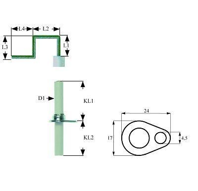 Tændelektrode L1 24mm L2 71mm L3 27mm L4 61mm med flange D1 ø 95mm FL 24mm FB 17mm EL1 24mm