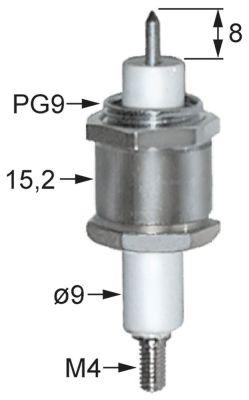 Tændelektrode L1 8mm PG9 Tilslutning M4 D1 ø 9mm