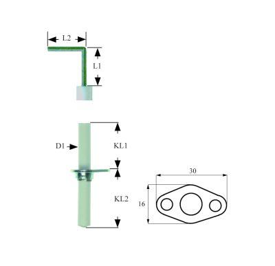 Tændelektrode L1 38mm L2 16mm D1 ø 95mm FL 30mm FB 16mm EL1 105mm EL2 32mm Tilslutning ø 6mm