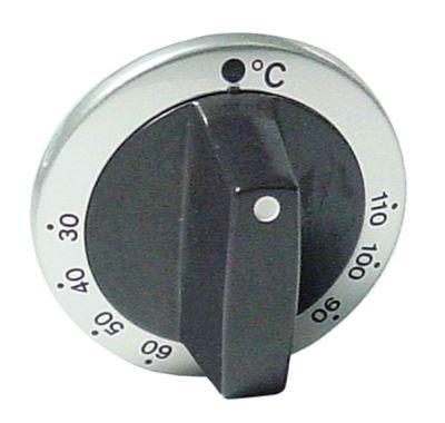 Knap Termostat T.maks. 110°C ø 63mm Akse ø 6x4,6mm Udglatning oppe sølv Arbejdsområde 30-110