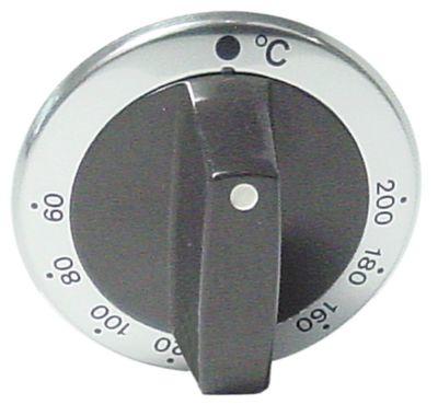 Knap Termostat T.maks. 200°C ø 63mm Akse ø 6x4,6mm Udglatning oppe sølv Arbejdsområde 60-200