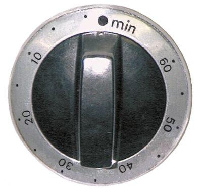 Knap Tid 60min ø 63mm Akse ø 6x4,6mm Udglatning oppe sølv