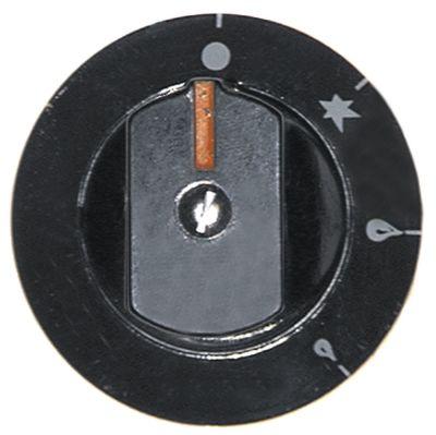 Knap Gashane med tændflamme ø 64mm Akse ø 9x7mm Udglatning horisontal passer til MALAG sort