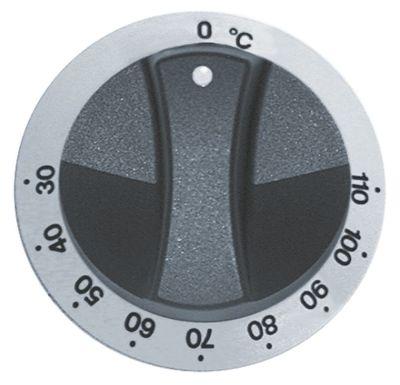 Knap Termostat T.maks. 110°C ø 77mm Akse ø 6x4,6mm Udglatning oppe hvid/sort Arbejdsområde 30