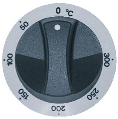 Knap Termostat T.maks. 300°C ø 77mm Akse ø 6x4,6mm Udglatning oppe sølv Arbejdsområde 50-300