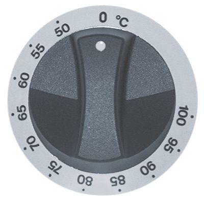 Knap Termostat T.maks. 100°C ø 77mm Akse ø 6x4,6mm Udglatning nede hvid/sort Arbejdsområde 50