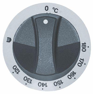 Knap Termostat T.maks. 180°C ø 77mm Akse ø 6x4,6mm Udglatning oppe hvid/sort Arbejdsområde 10