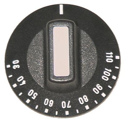 Knap Termostat T.maks. 110°C ø 50mm Akse ø 6x4,6mm Udglatning oppe sort Arbejdsområde 30-110°