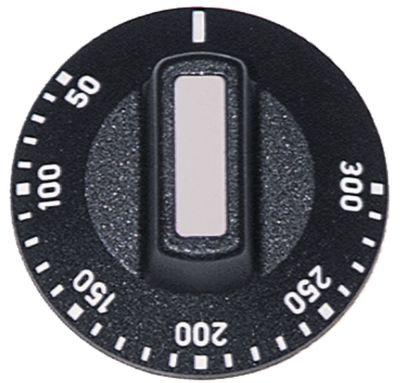 Knap Termostat T.maks. 300°C ø 50mm Akse ø 6x4,6mm Udglatning oppe sort Arbejdsområde 50-300°