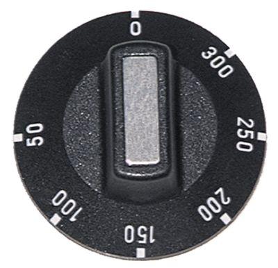 Knap Termostat T.maks. 300°C ø 50mm Akse ø 6x4,6mm Udglatning oppe sort Arbejdsområde 50-300°