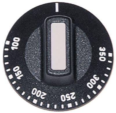 Knap Termostat T.maks. 350°C ø 50mm Akse ø 6x4,6mm Udglatning oppe sort Arbejdsområde 100-350