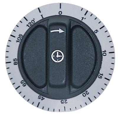 Knap Tid 120min ø 72mm Akse ø 6x4,6mm Udglatning nede sort
