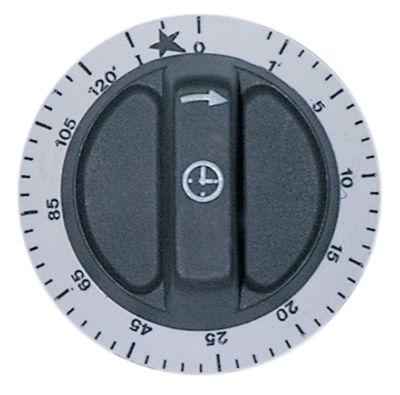 Knap Tid 120min ø 72mm Akse ø 6x4,6mm Udglatning nede sort