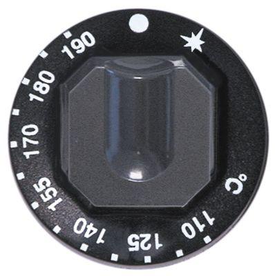 Knap Gastermostat T.maks. 190°C ø 70mm Akse ø 10x8mm Udglatning oppe sort