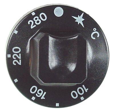Knap Gastermostat T.maks. 280°C ø 55mm Akse ø 8x6,5mm Udglatning oppe sort