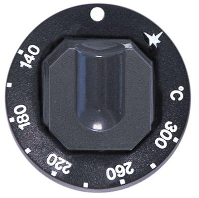 Knap Gastermostat T.maks. 300°C ø 70mm Akse ø 8x6,5mm Udglatning oppe sort