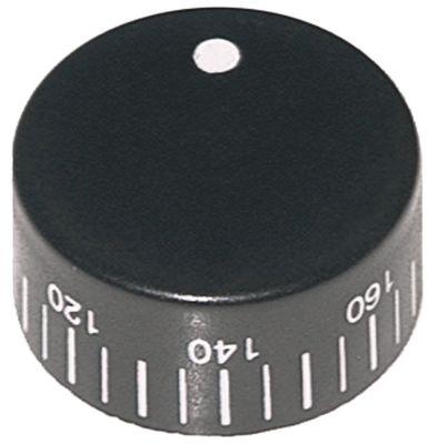 Knap Termostat T.maks. 180°C ø 40mm Akse ø 6x4,6mm Udglatning højre sort Arbejdsområde 100-18