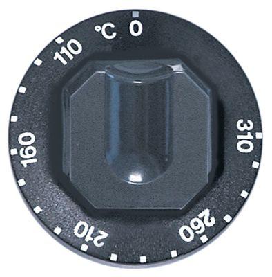 Knap Termostat T.maks. 310°C ø 70mm Akse ø 6x4,6mm Udglatning oppe sort Arbejdsområde 110-310