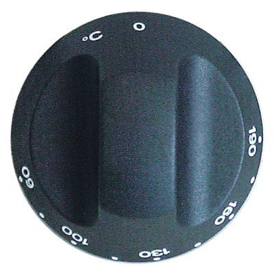 Knap Termostat T.maks. 190°C 60-190°C ø 67mm Akse ø 6x4,6mm Udglatning oppe sort