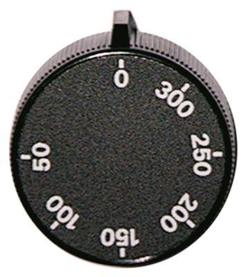 Knap Termostat T.maks. 300°C ø 45mm Akse ø 6x4,6mm Udglatning venstre sort Arbejdsområde 50-3