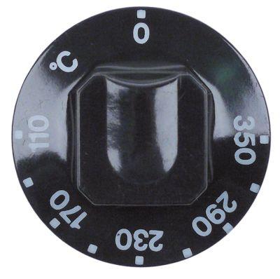 Knap Termostat T.maks. 350°C ø 55mm Akse ø 6x4,6mm Udglatning nede sort Arbejdsområde 105-185
