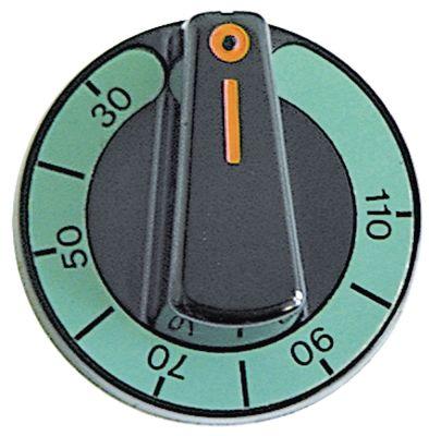 Knap Termostat T.maks. 110°C 30-110°C ø 60mm Akse ø 6x4,6mm Udglatning oppe sort