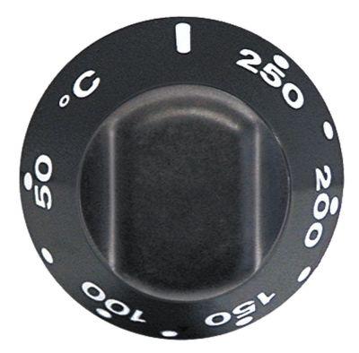 Knap Termostat T.maks. 250°C ø 55mm Akse ø 6x4,6mm Udglatning nede sort Arbejdsområde 50-250°