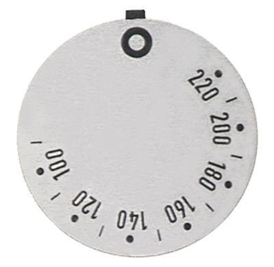 Knapsymbol Termostat T.maks. 220°C 100-220°C sølv UD ø 45mm Drejevinkel 310°