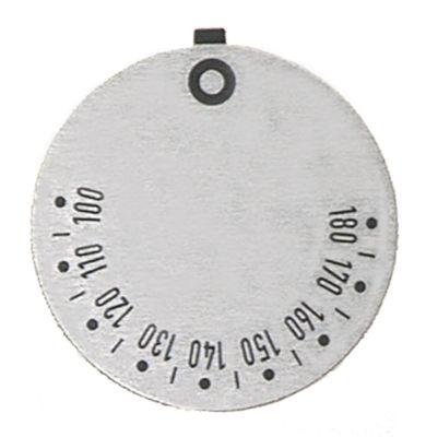 Knapsymbol Termostat T.maks. 180°C 100-180°C sølv UD ø 45mm Drejevinkel 270°