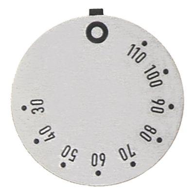 Knapsymbol Termostat T.maks. 110°C 30-110°C sølv UD ø 45mm Drejevinkel 310°