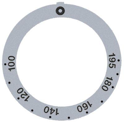 Knapsymbol Termostat T.maks. 195°C 100-195°C ID ø 455mm sølv UD ø 59mm Drejevinkel 270°