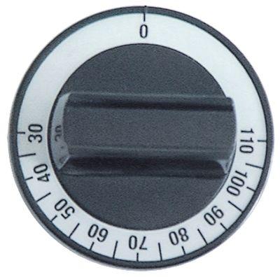 Knap Termostat T.maks. 110°C ø 60mm Akse ø 6x4,6mm Udglatning oppe sort Arbejdsområde 30-110°
