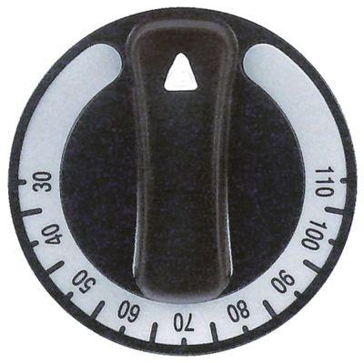 Knap Termostat T.maks. 110°C ø 60mm Akse ø 6x4,6mm Udglatning oppe sort Arbejdsområde 30-110°