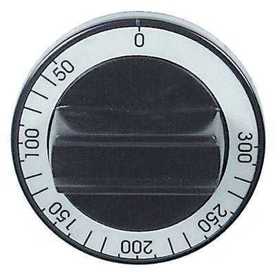 Knap Termostat T.maks. 300°C ø 60mm Akse ø 6x4,6mm Udglatning oppe sort Arbejdsområde 50-300°