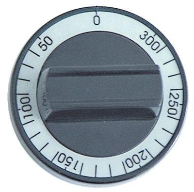Knap Termostat T.maks. 300°C ø 60mm Akse ø 6x4,6mm Udglatning oppe sort Arbejdsområde 50-300°