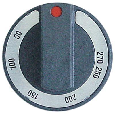 Knap Termostat T.maks. 270°C ø 65mm Akse ø 6x4,6mm Udglatning oppe sort Arbejdsområde 50-270°