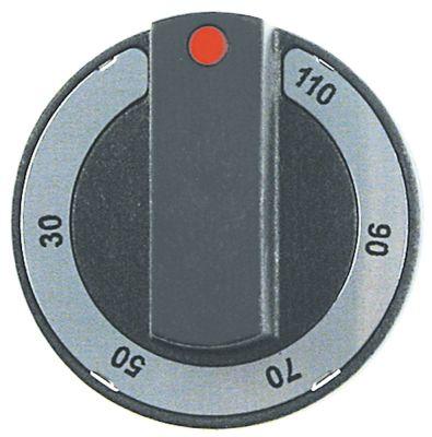 Knap Termostat T.maks. 110°C ø 65mm Akse ø 6x4,6mm Udglatning oppe sort Arbejdsområde 30-110°