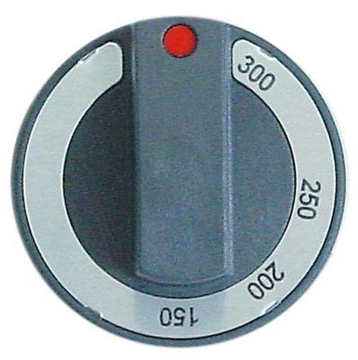 Knap Termostat T.maks. 300°C ø 65mm Akse ø 6x4,6mm Udglatning oppe sort Arbejdsområde 150-300