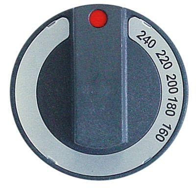 Knap Termostat T.maks. 240°C ø 65mm Akse ø 6x4,6mm Udglatning oppe sort Arbejdsområde 160-240