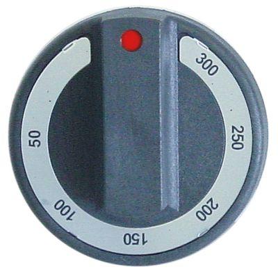 Knap Termostat T.maks. 300°C ø 65mm Akse ø 6x4,6mm Udglatning oppe sort Arbejdsområde 50-300°