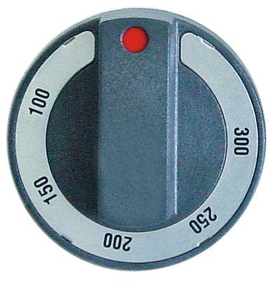 Knap Termostat T.maks. 300°C ø 65mm Akse ø 6x4,6mm Udglatning oppe sort Arbejdsområde 100-300