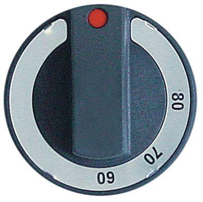 Knap Termostat T.maks. 80°C ø 65mm Akse ø 6x4,6mm Udglatning nede sort Arbejdsområde 60-80°C