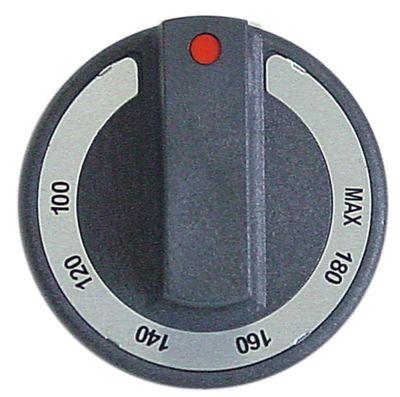 Knap Termostat T.maks. 180°C ø 77mm Akse ø 6x4,6mm Udglatning oppe sort Arbejdsområde 100-180