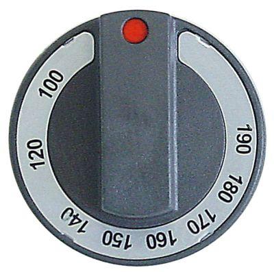 Knap Termostat T.maks. 190°C ø 65mm Akse ø 6x4,6mm Udglatning oppe sort Arbejdsområde 100-190