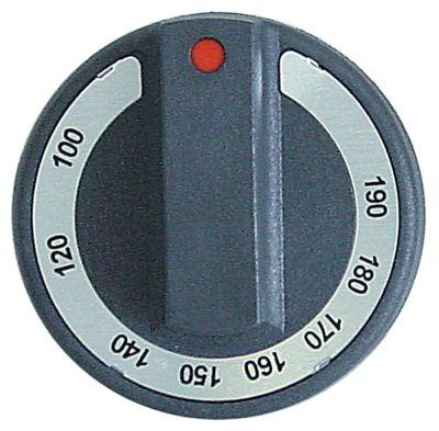 Knap Termostat T.maks. 190°C ø 77mm Akse ø 6x4,6mm Udglatning oppe sort Arbejdsområde 100-190